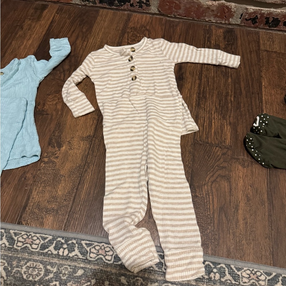Lou Lou & Company Tan and White (Indy) 3-6M Striped Matching Set